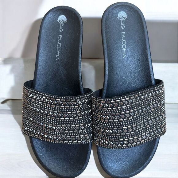 Big Buddha Shoes - Big Buddha Women's Beaded Slide Sandals Black Size 8 Casual Summer